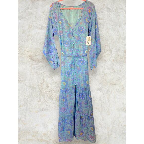 Billabong Daring Heart Maxi Dress | NWT | Blue Boho Long Sleeve | Size S - Picture 4 of 7
